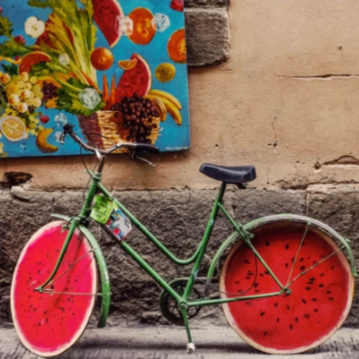 Watermelon tires cycle on the road