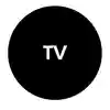 A sphere icon in black with the text TV